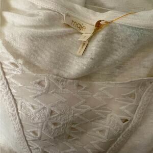 MAJE white t shirt dress-small- Roxitane Embriodered dress- waist tie NWOT